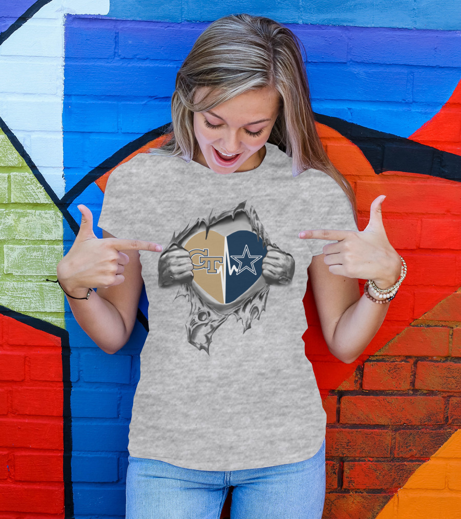 GT Cowboys Heart Split With Star And Gold Emblem T-Shirt