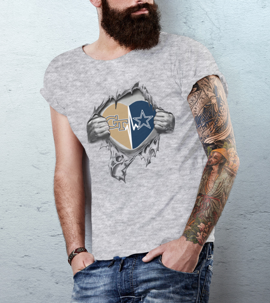 GT Cowboys Heart Split With Star And Gold Emblem T-Shirt