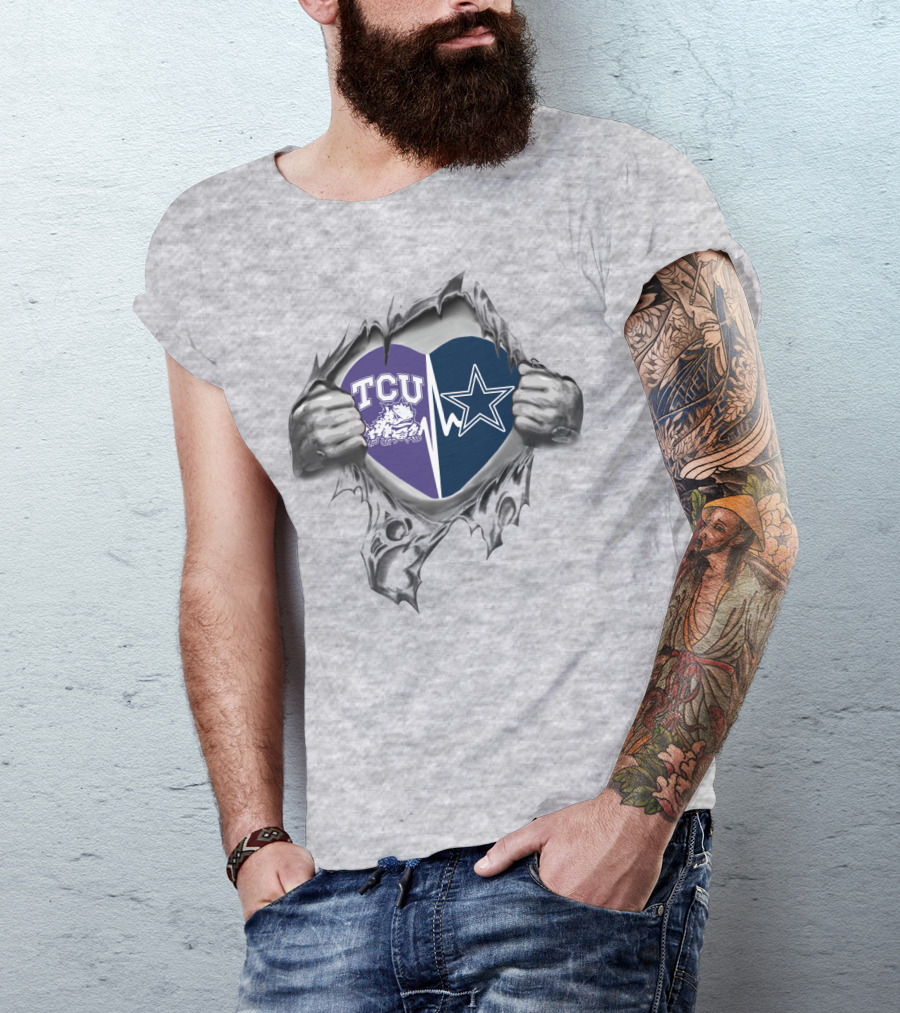 Cowboys TCU Heart Logo With Horned Frog And Star Emblem T-Shirt