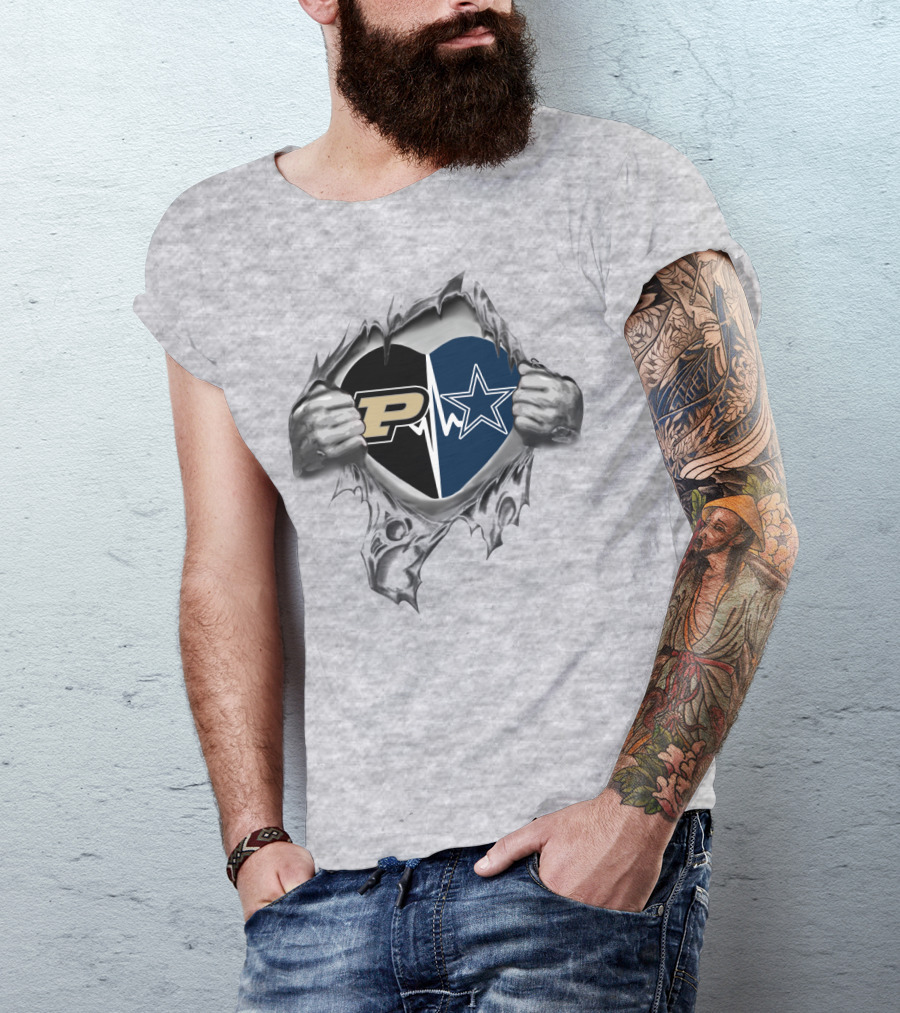 Purdue Cowboys Heartbeat Fusion With Torn Hands T-Shirt