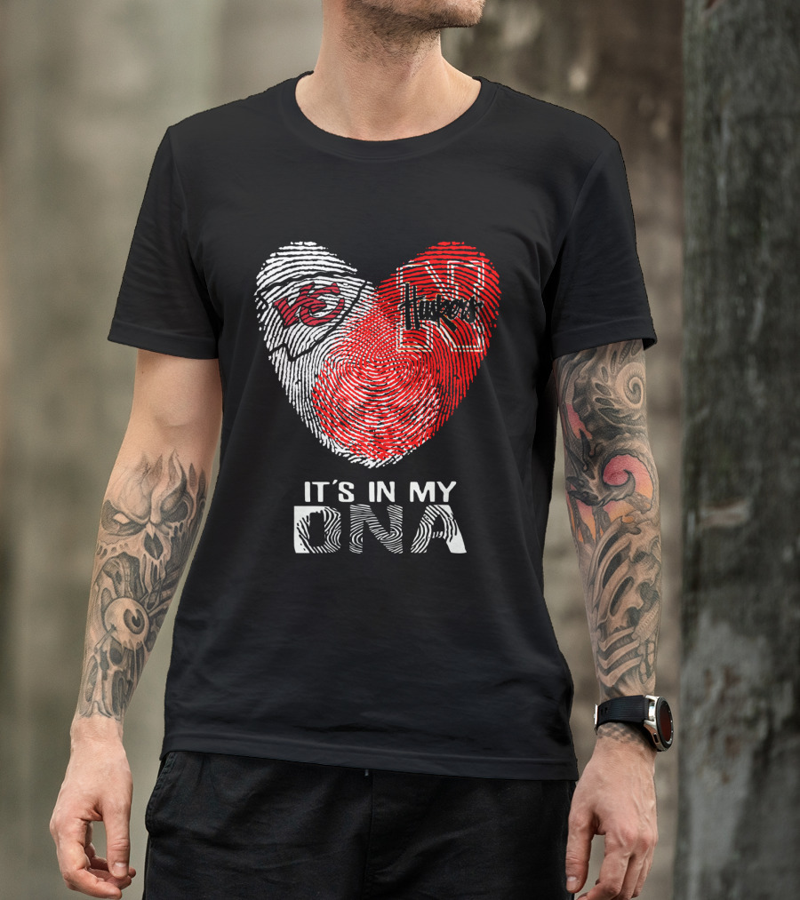 Chiefs Huskers It's In My DNA Fingerprint Heart T-Shirt