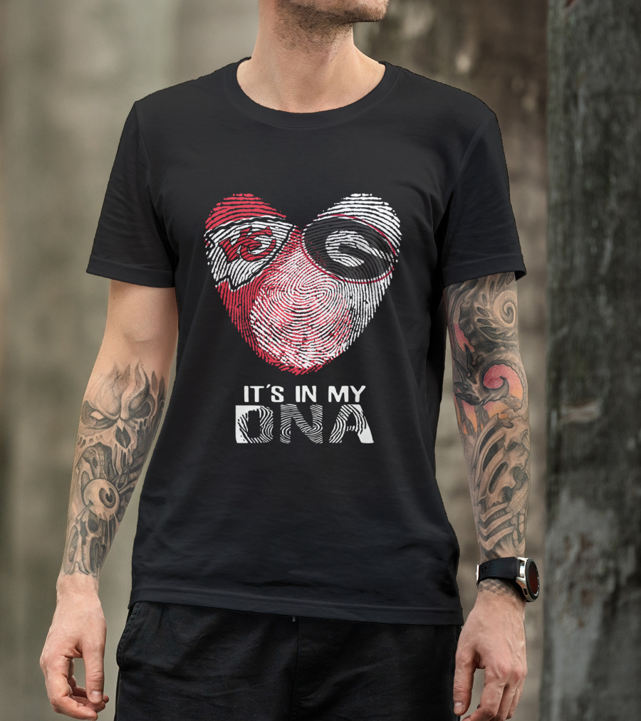 Chiefs Bulldogs It's In My Dna Heart Fingerprint T-Shirt