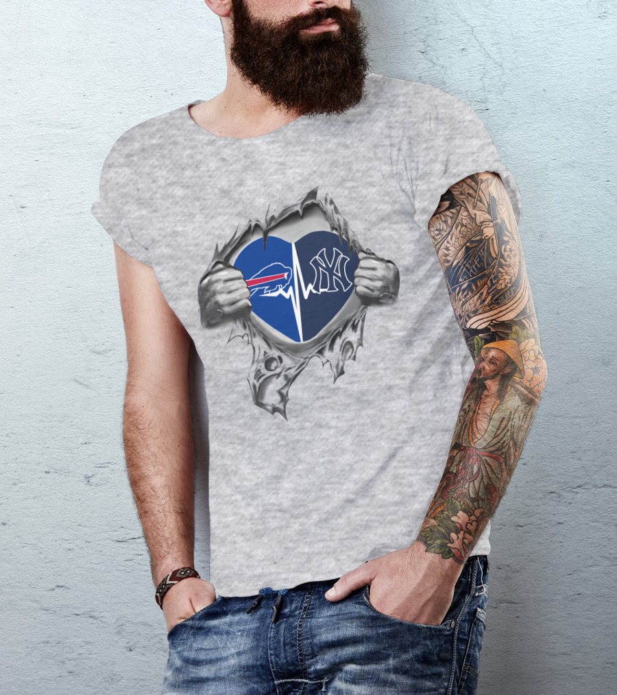 Buffalo Bills And New York Yankees Heartbeat In My Heart T-Shirt