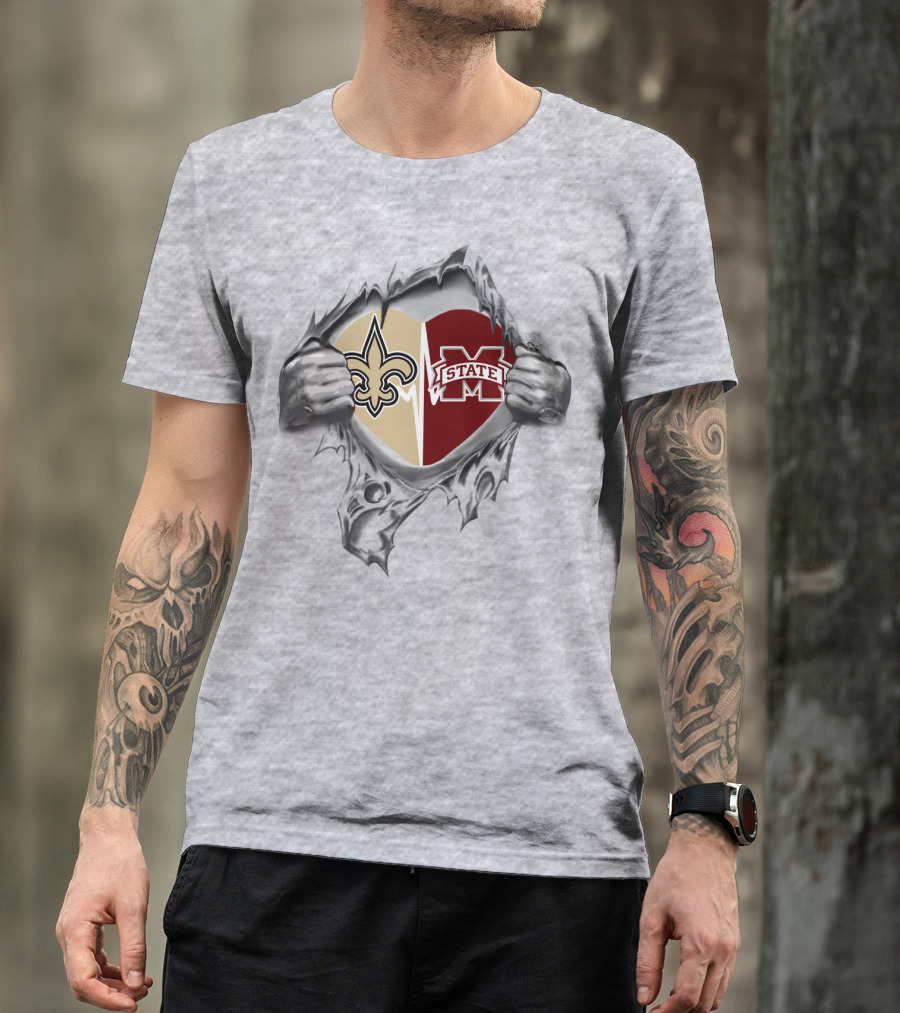 New Orleans Saints Mississippi State Heart T-Shirt