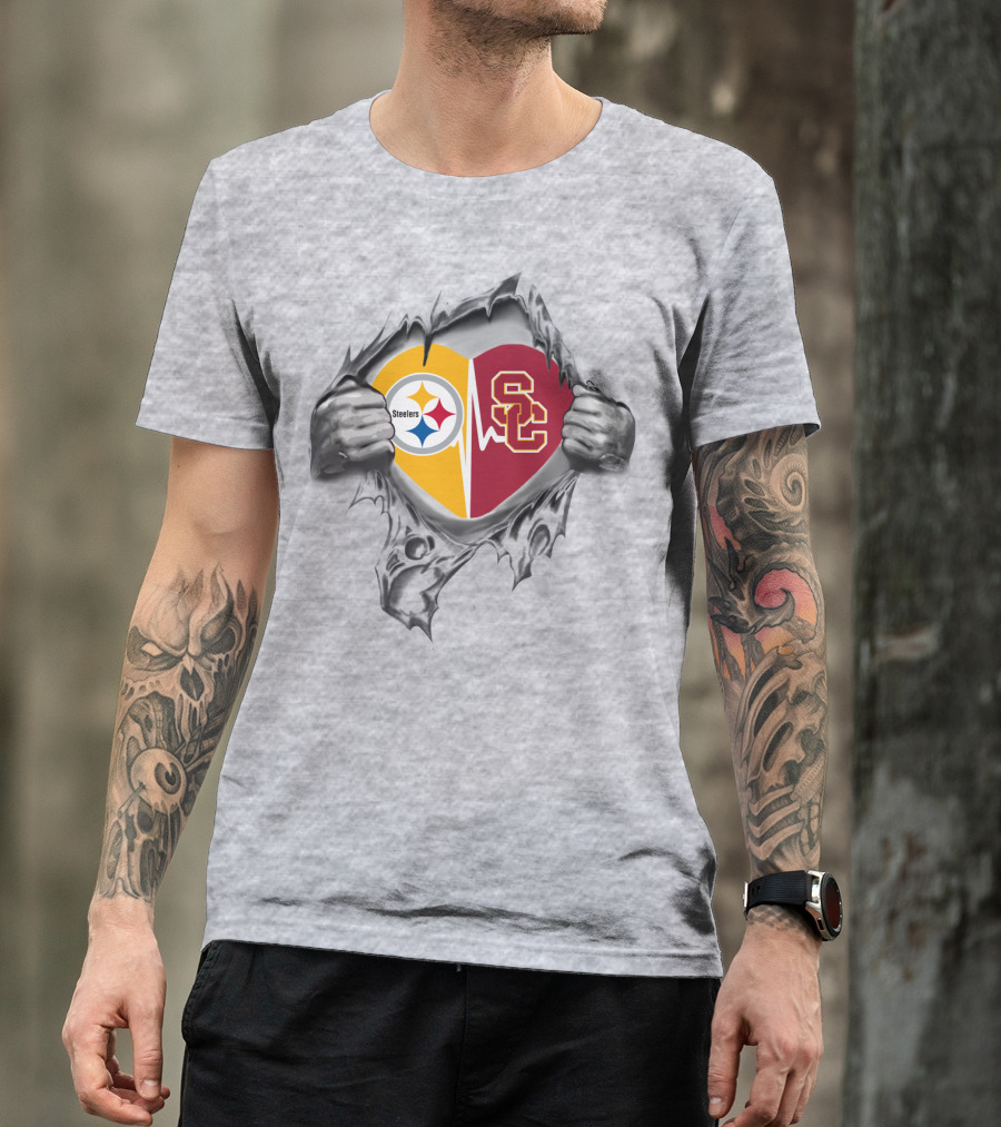 Steelers Trojans Heart Peel Steelers Emblem Trojan T-Shirt