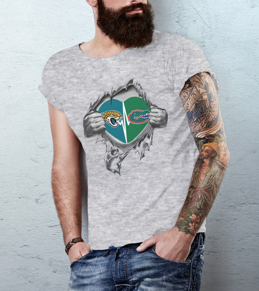 Jaguars Gators Heart Ripped Open T-Shirt