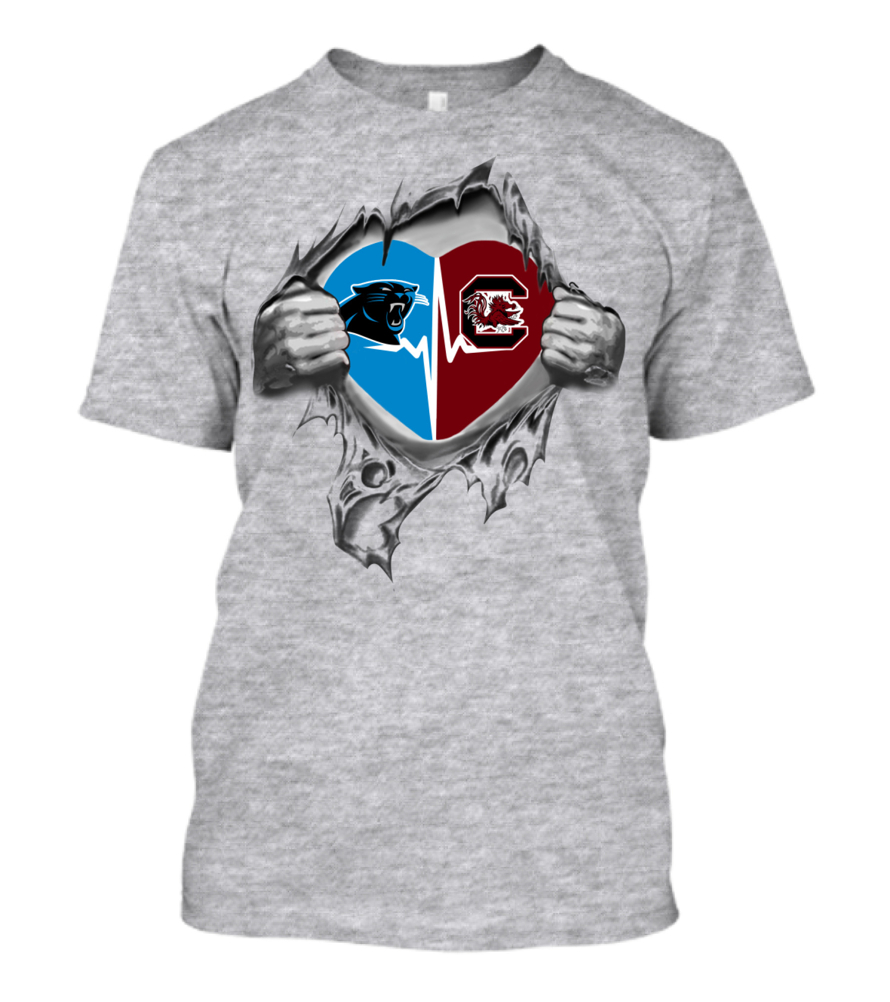 Panthers Gamecocks Heartbeat Dual Loyalty Tear T-Shirt