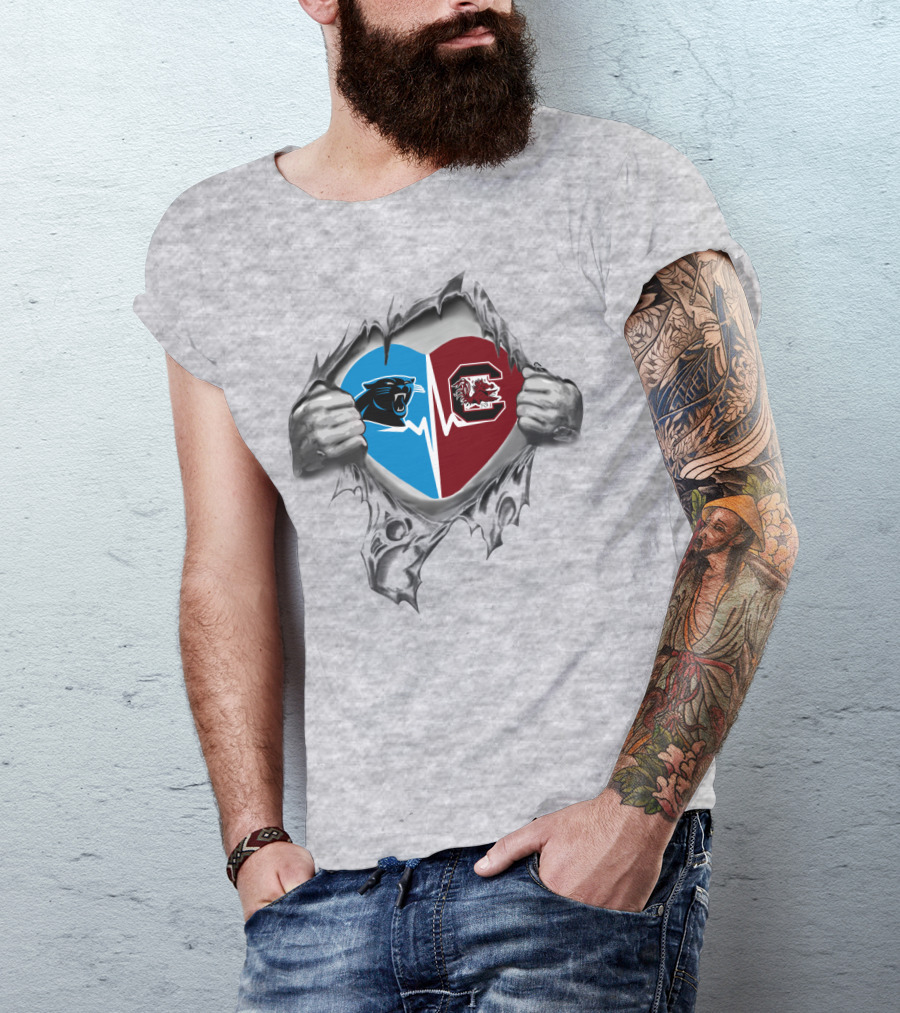 Panthers Gamecocks Heartbeat Dual Loyalty Tear T-Shirt