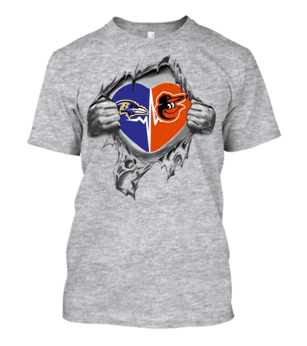 Ravens Orioles Heart Embrace Dual Logos T-Shirt