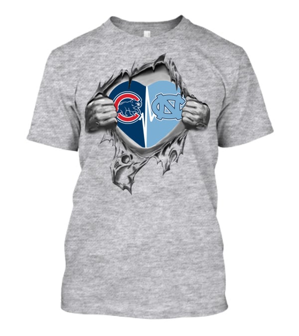 Chicago Cubs Unc Tar Heels Heartbeat Split T-Shirt