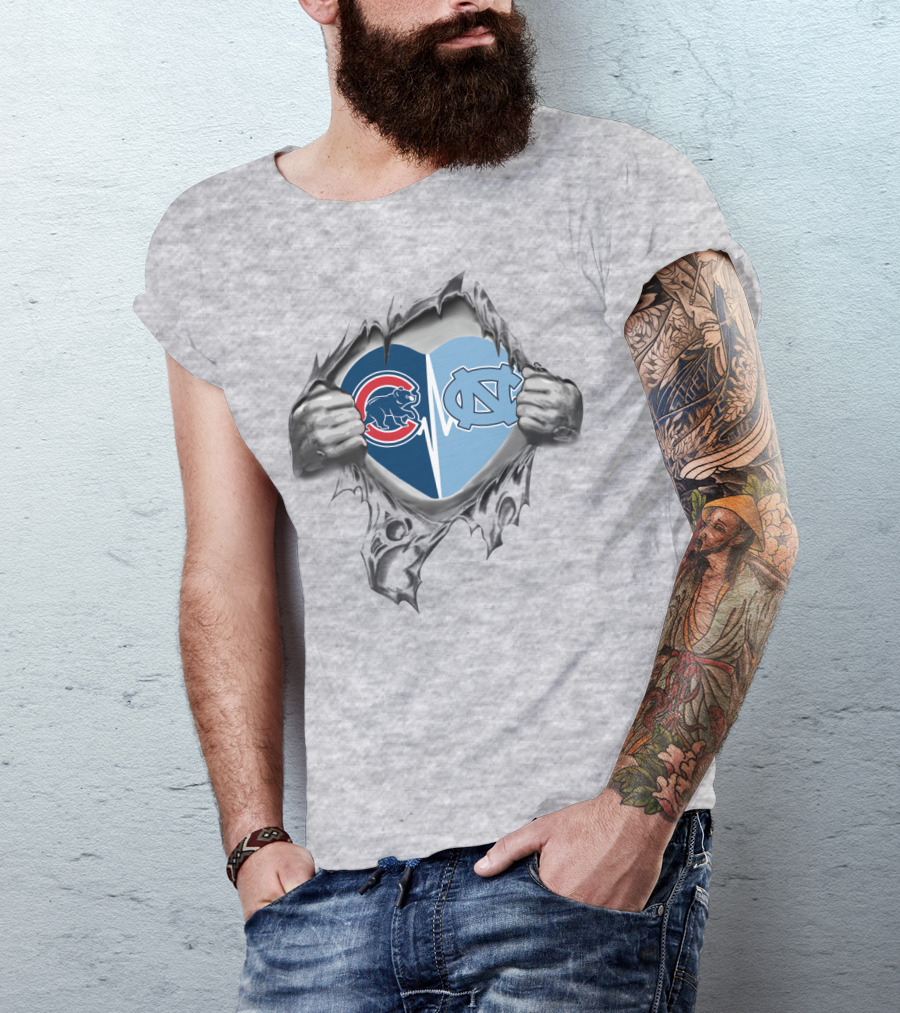 Chicago Cubs Unc Tar Heels Heartbeat Split T-Shirt