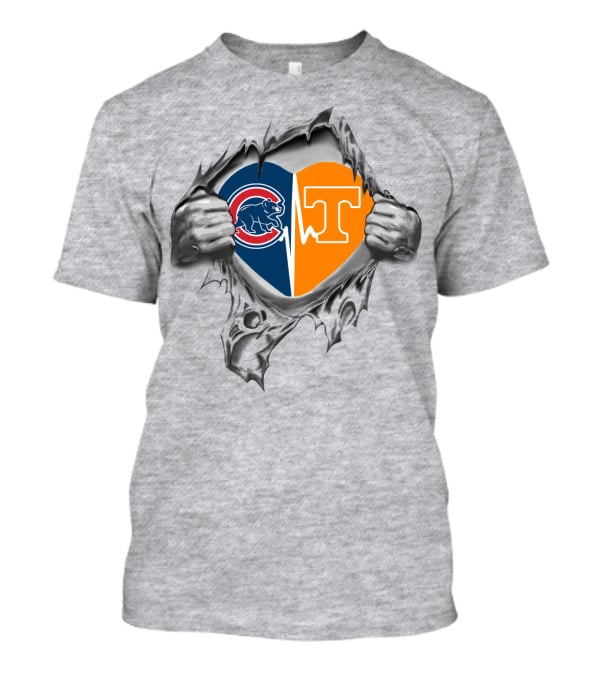 Cubs Tennessee Heart Split With Ripped Hands T-Shirt