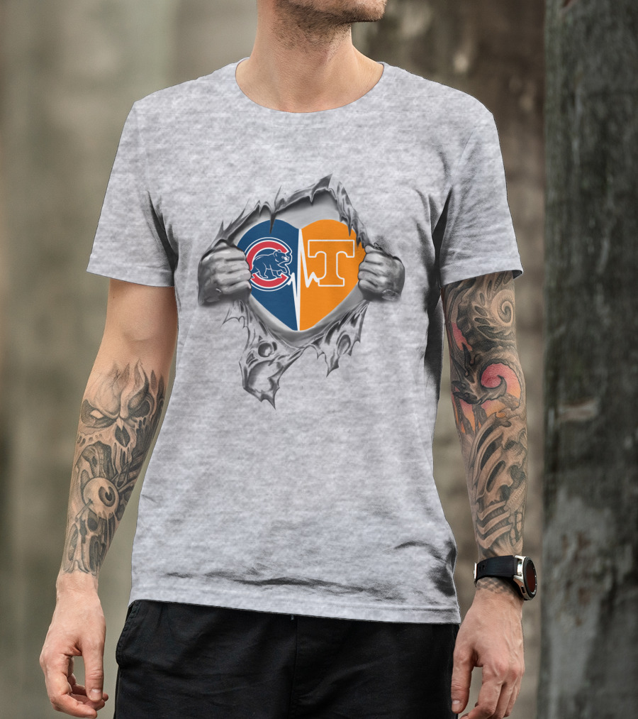 Cubs Tennessee Heart Split With Ripped Hands T-Shirt