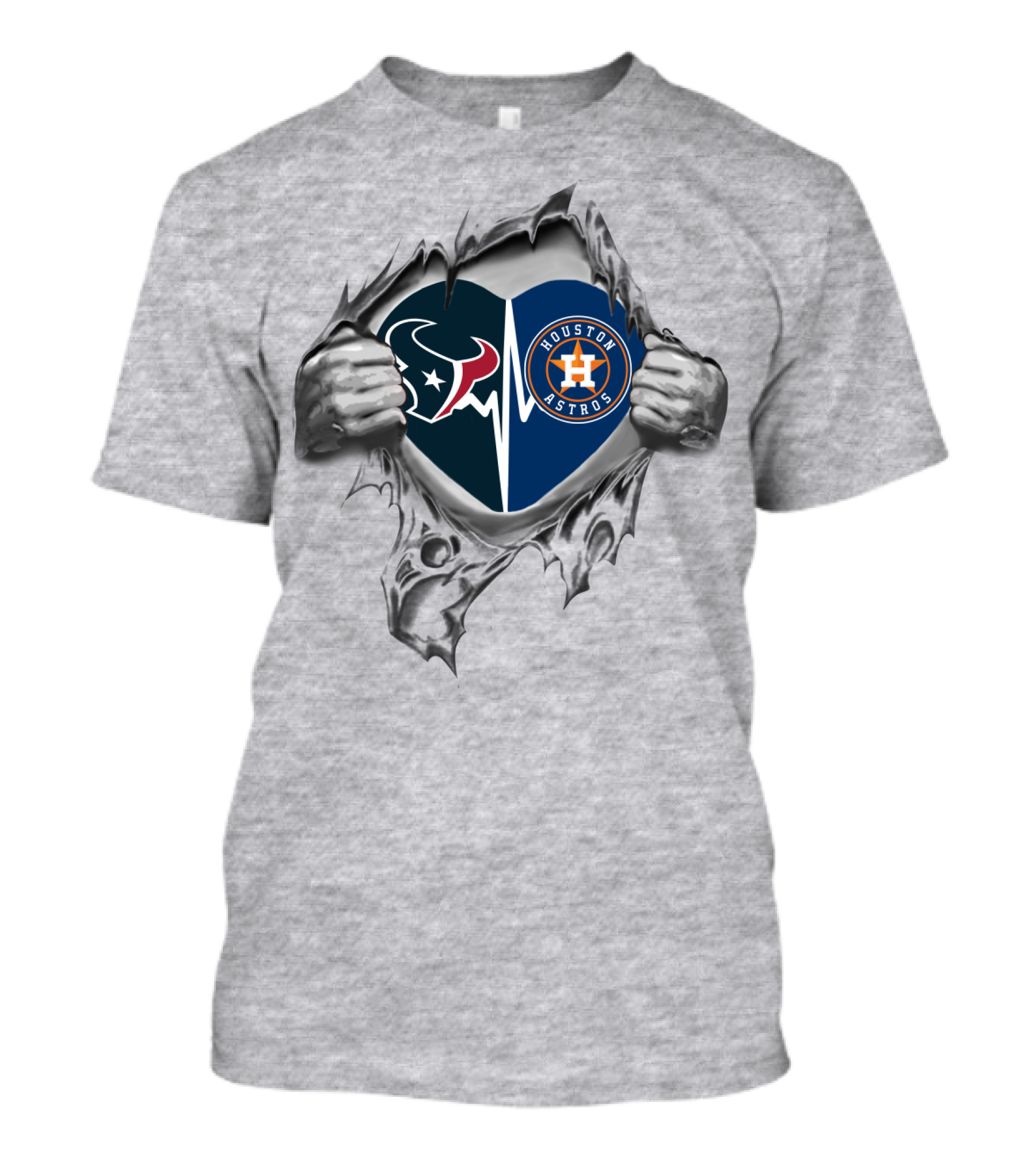 Texans Astros Heart Split Torn Ripped Metal T-Shirt