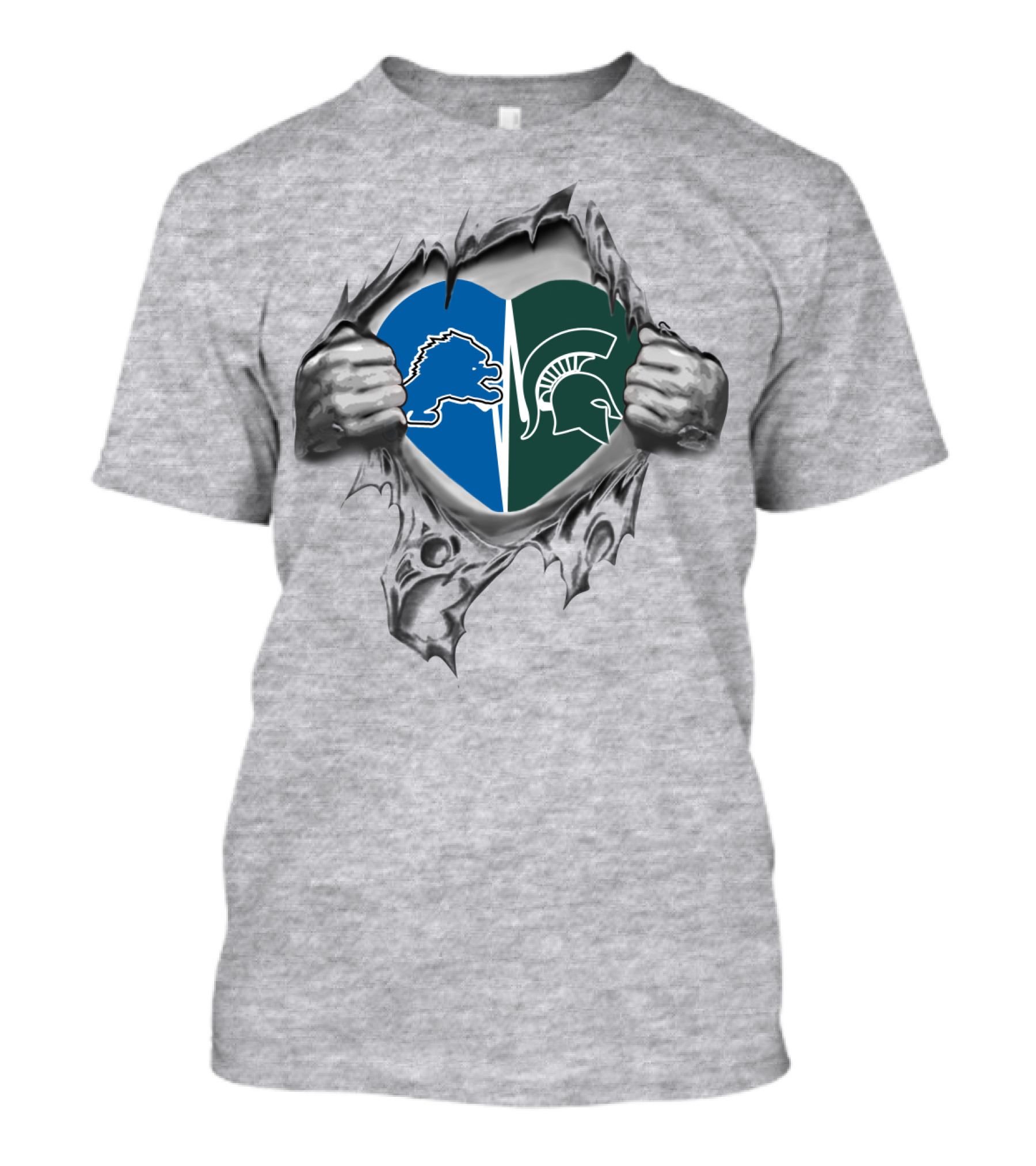 Lions Spartans Heart Split Design With Iconic T-Shirt
