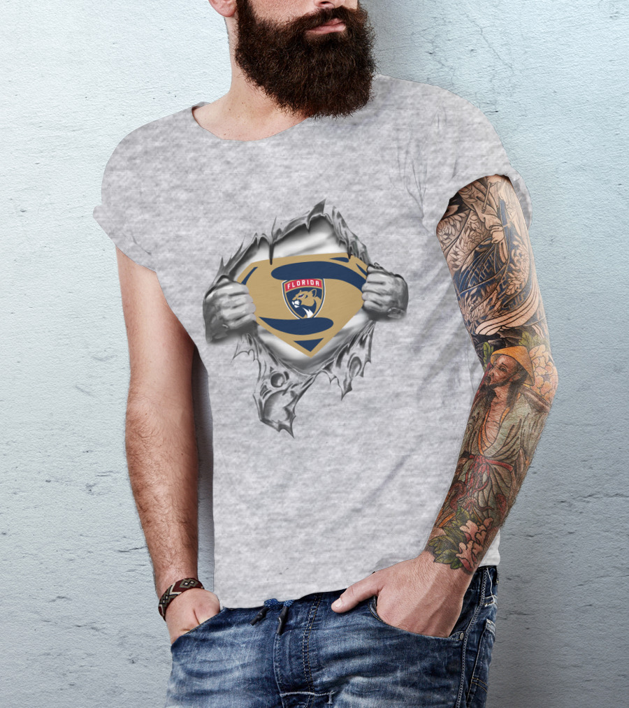 Florida Panthers Superman Logo Emblem Rip T-Shirt