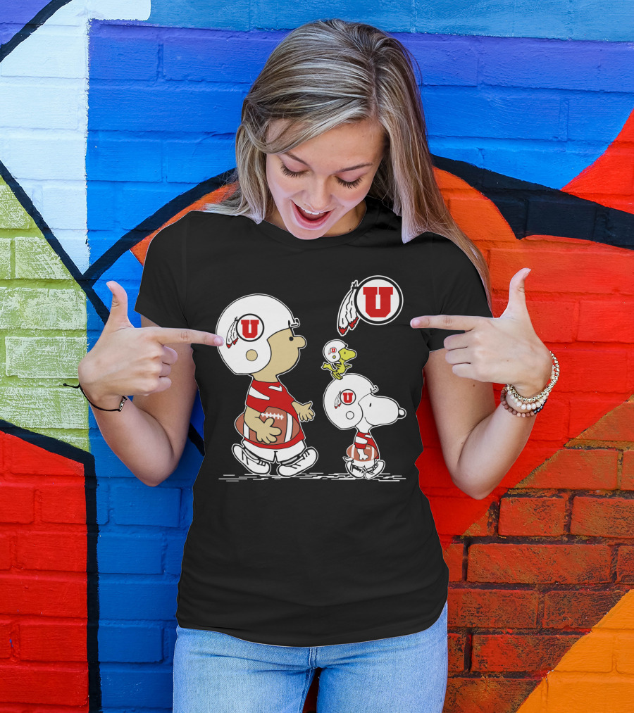 Utah Utes Football Snoopy And Woodstock Team Helmets T-Shirt