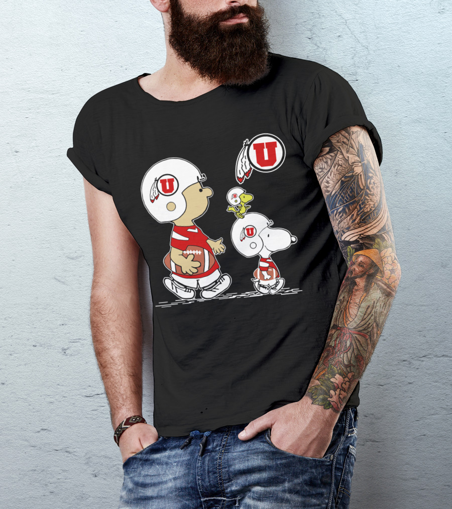 Utah Utes Football Snoopy And Woodstock Team Helmets T-Shirt