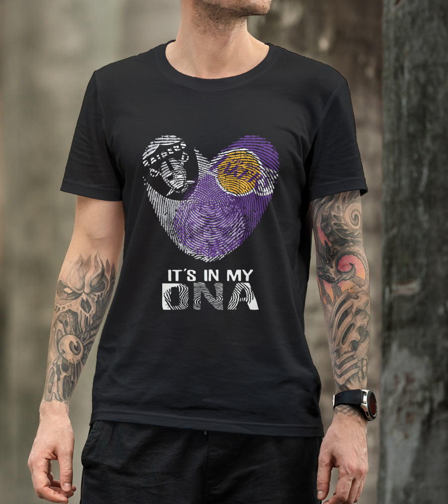 Raiders Lakers Fingerprint Heart It's In My Dna T-Shirt