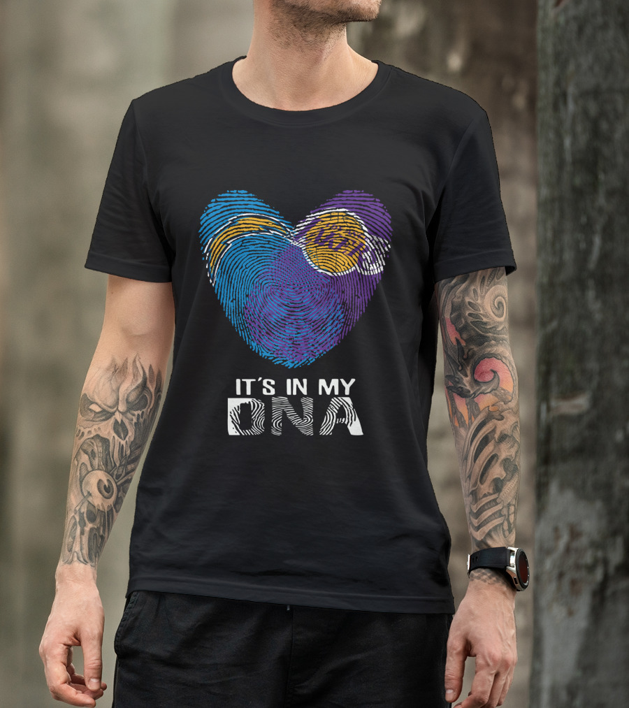 Chargers Lakers It's In My DNA Fingerprint Heart T-Shirt