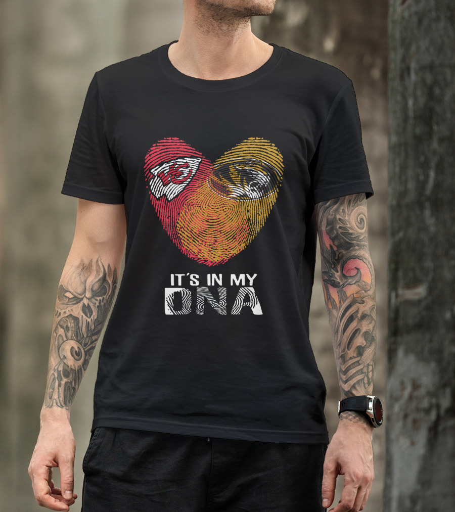 Chiefs Missouri Tigers It's In My Dna Fingerprint Heart T-Shirt