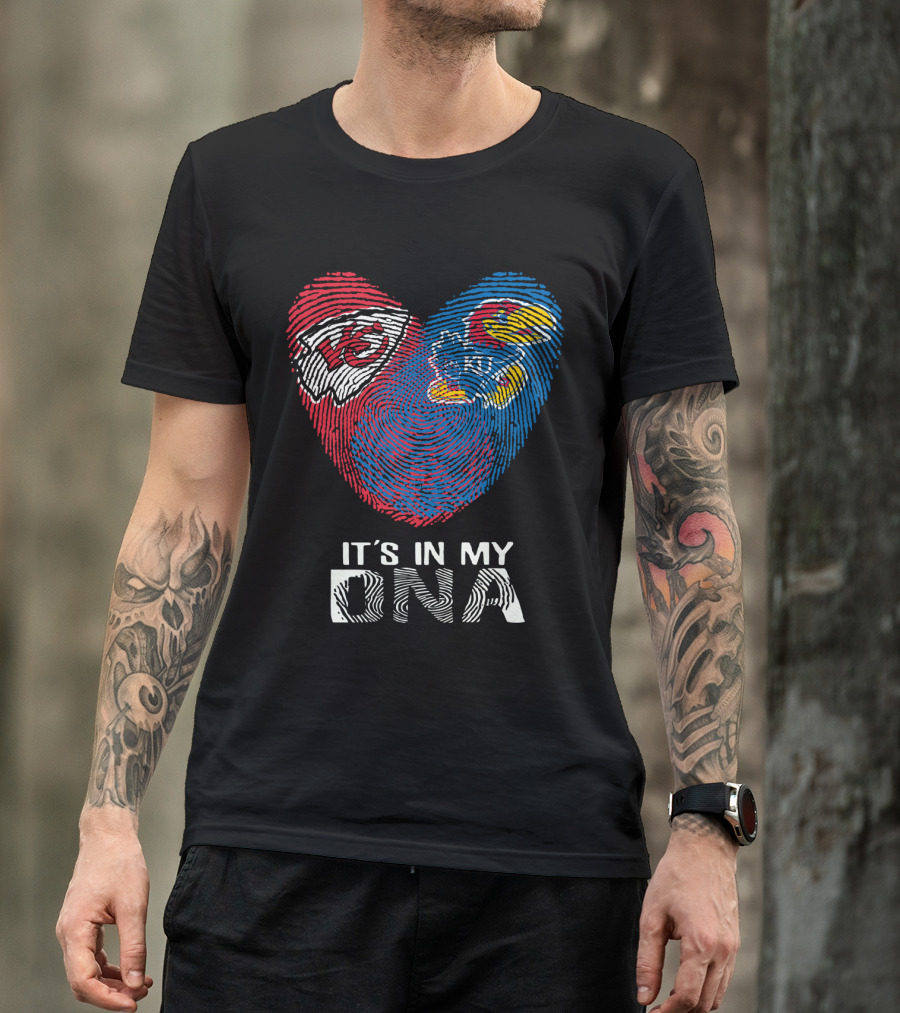 Kansas City Chiefs Kansas Jayhawks Heart It's In My Dna Fingerprint T-Shirt