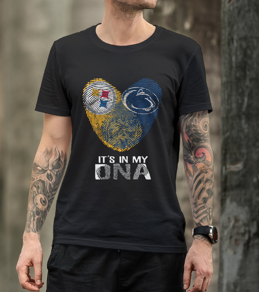 Steelers Penn State It's In My Dna Fingerprint Heart Logos T-Shirt
