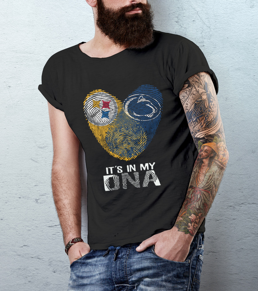 Steelers Penn State It's In My Dna Fingerprint Heart Logos T-Shirt