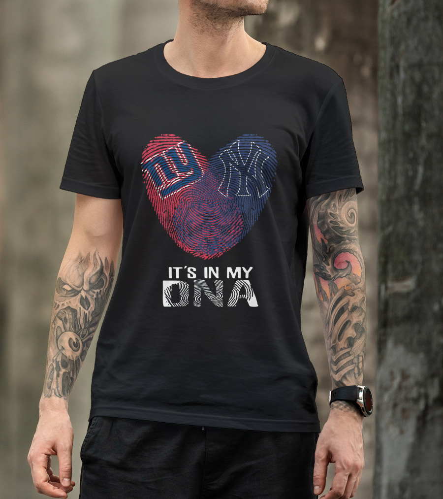Giants Yankees NY It's In My DNA Fingerprint Heart T-Shirt