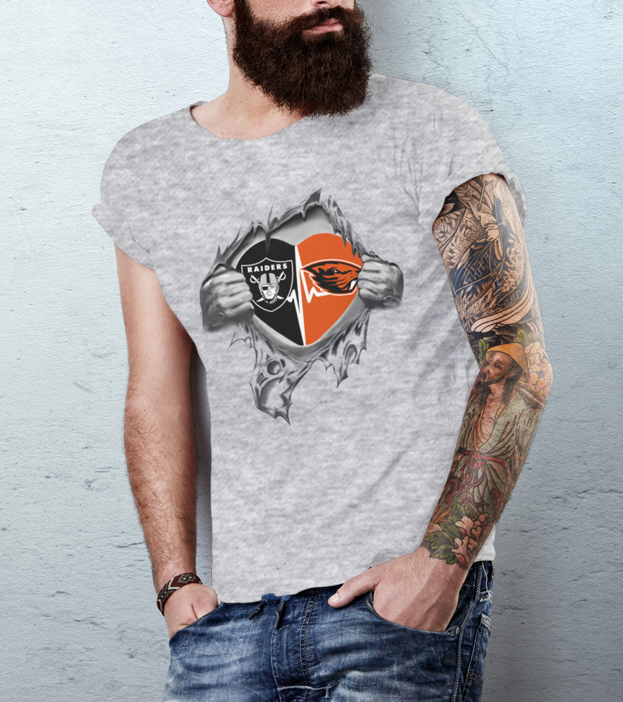 Raiders Beavers Heart Symbol Loyalty Dual Team Support T-Shirt