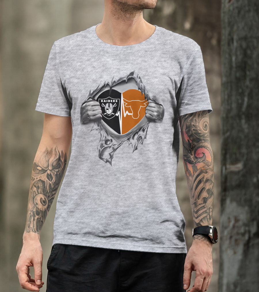 Raiders Longhorn Heartbeat Fusion Ripped Logo Harmony T-Shirt