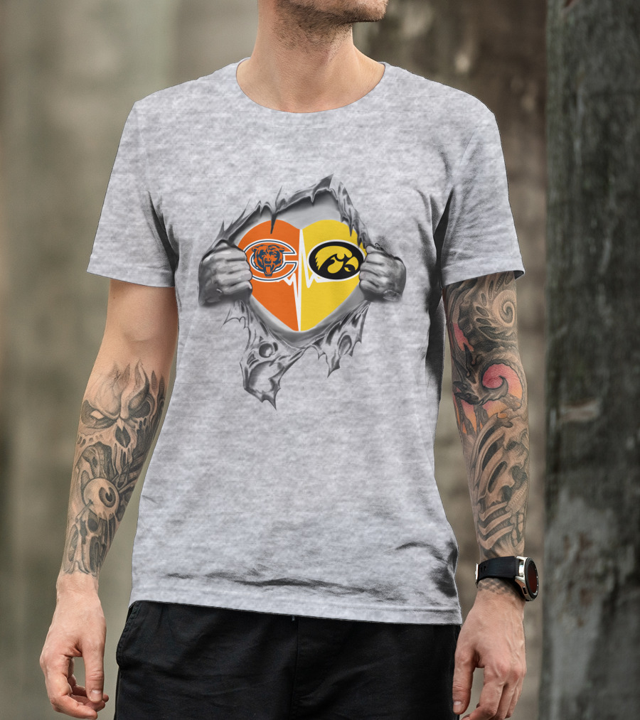 Bears Hawkeyes Heart Logo Dual Loyalty T-Shirt