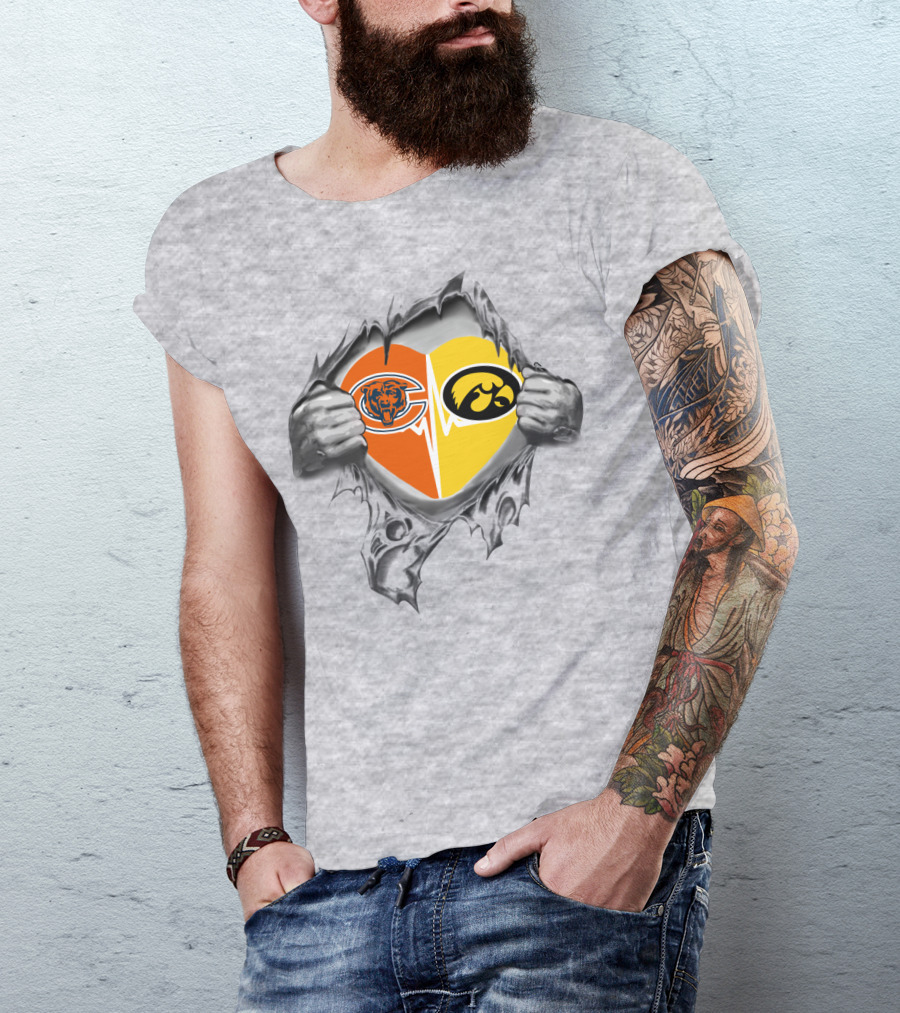 Bears Hawkeyes Heart Logo Dual Loyalty T-Shirt