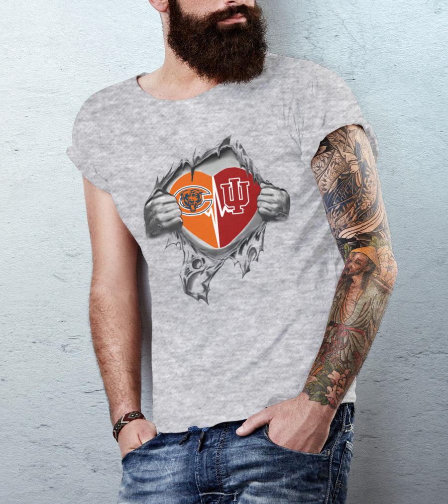 Bears Hoosiers It's In My Heart Chicago Indiana Logo Heart T-Shirt