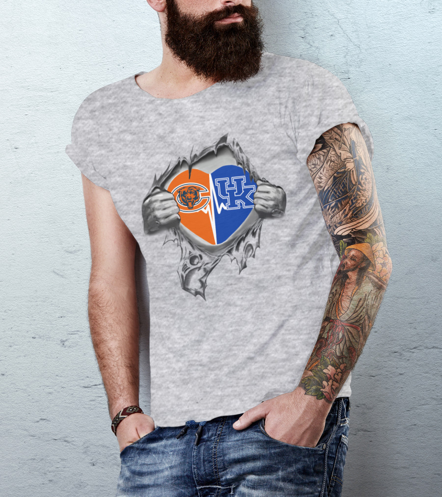 Bears Kentucky Crossover Heart Design With Chicago Bears And University Of Kentucky T-Shirt