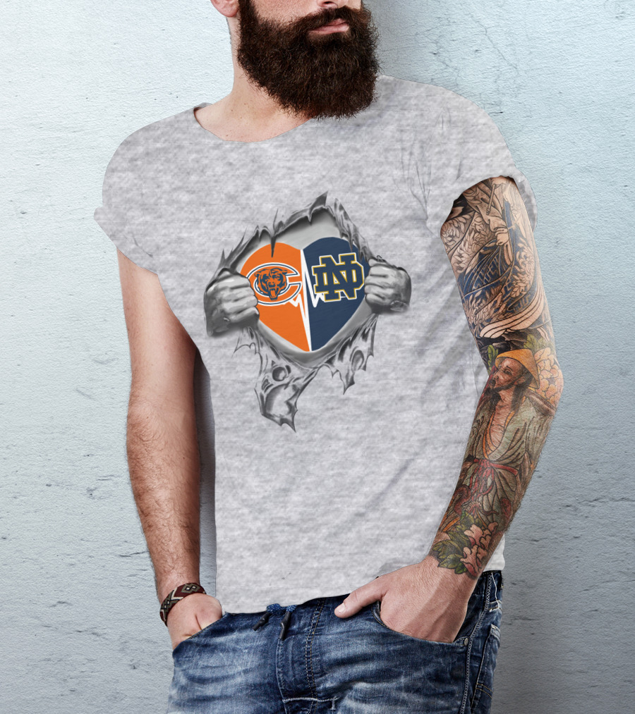 Chicago Bears Notre Dame Heart Logo Fusion T-Shirt