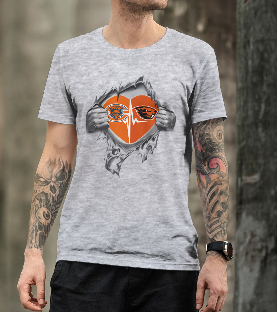 Chicago Bears Oregon State Beavers Heartbeat Loyalty Peel-Off Effect T-Shirt