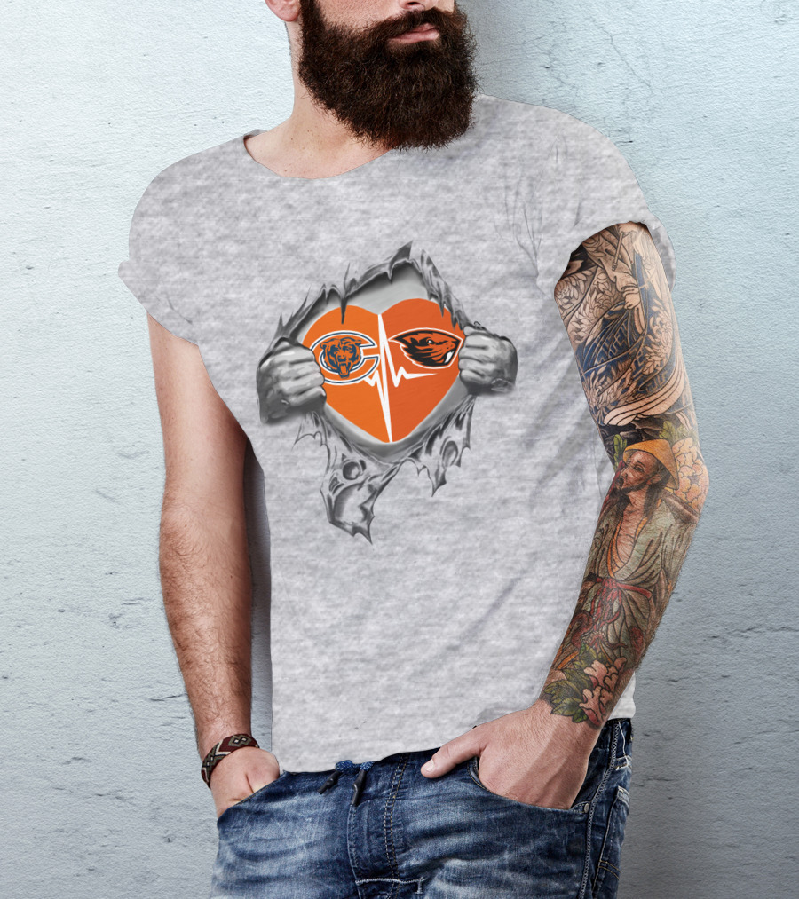 Chicago Bears Oregon State Beavers Heartbeat Loyalty Peel-Off Effect T-Shirt