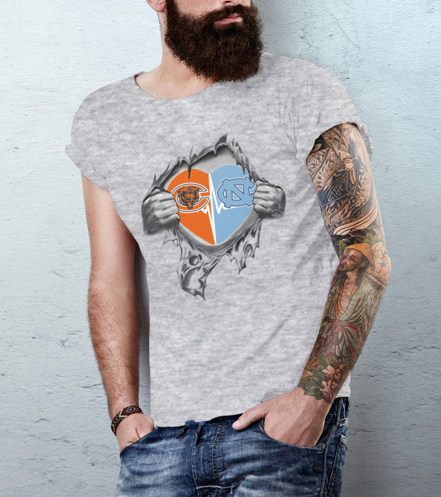 Bears Tar Heels Heart Break Open Logo Fusion T-Shirt