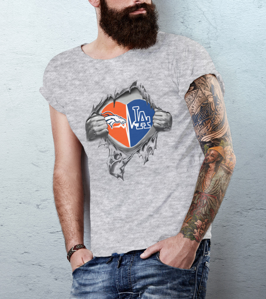 Broncos Dodgers Heart Torn Open T-Shirt
