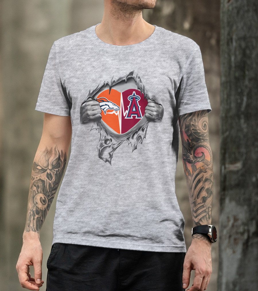 Broncos Angels Heart Torn Open Logo Fusion T-Shirt