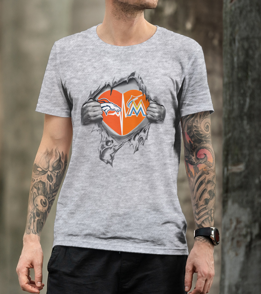 Broncos Marlins Heart Loyalty Team Spirit Fusion T-Shirt