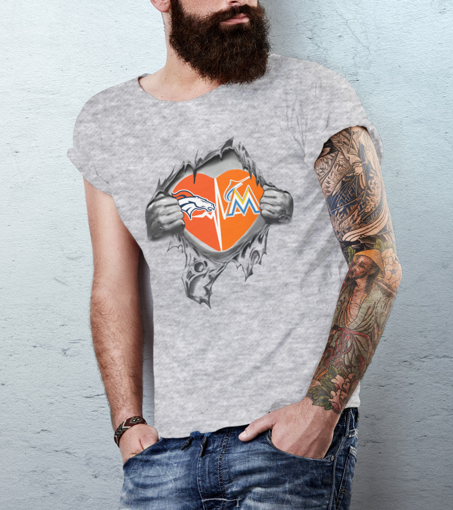 Broncos Marlins Heart Loyalty Team Spirit Fusion T-Shirt