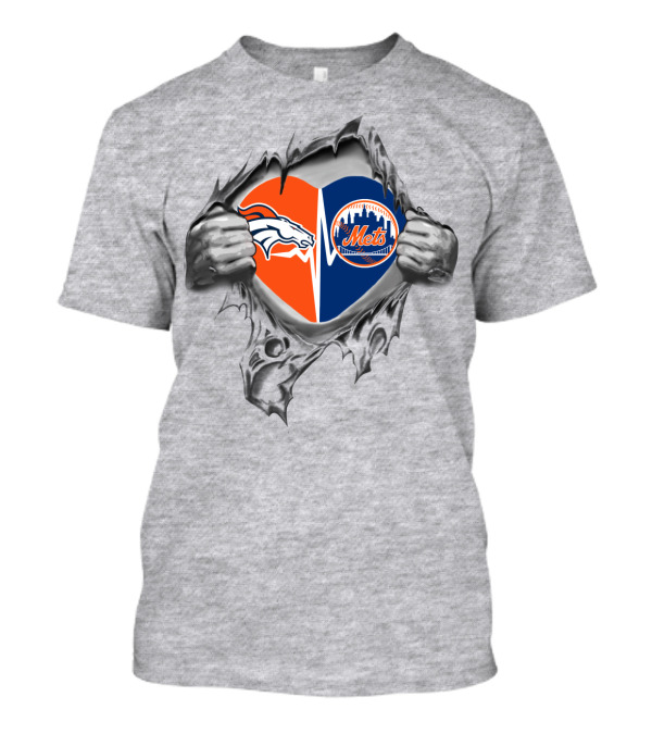 Broncos Mets Heart Logos Inside T-Shirt