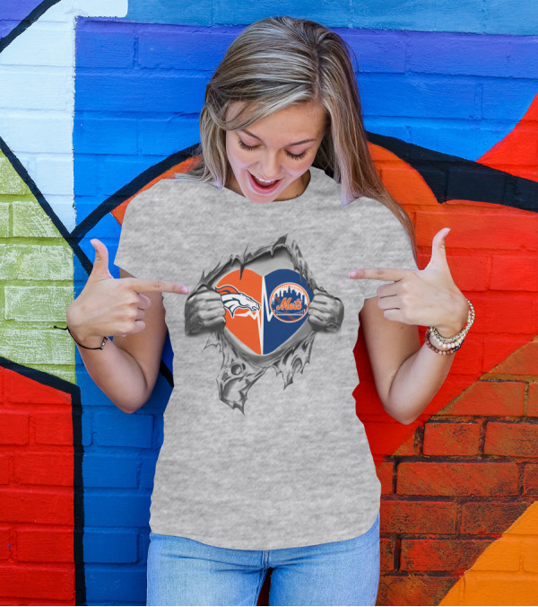 Broncos Mets Heart Logos Inside T-Shirt