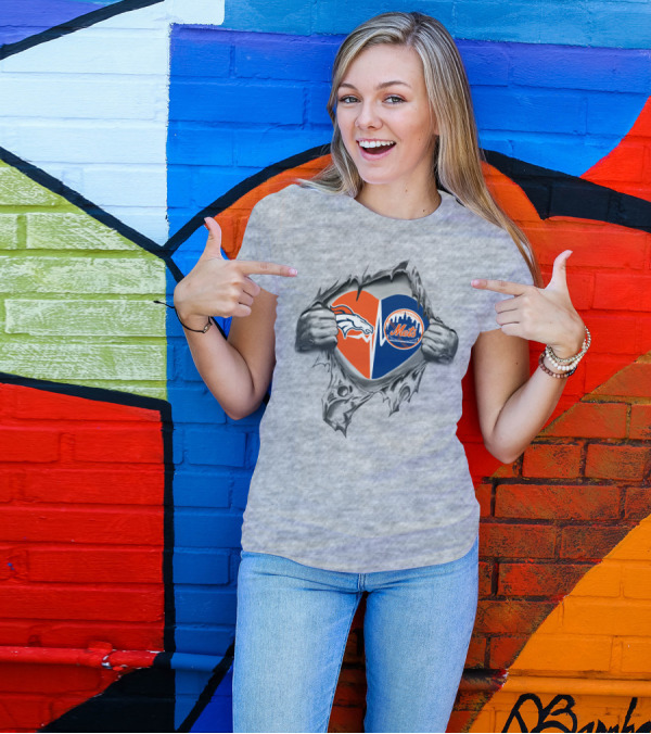 Broncos Mets Heart Logos Inside T-Shirt