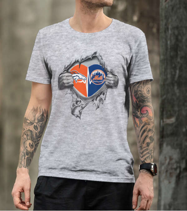 Broncos Mets Heart Logos Inside T-Shirt