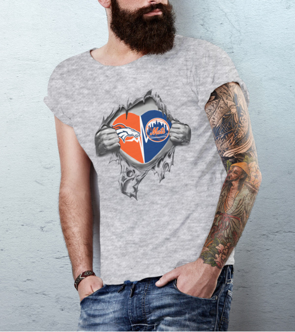 Broncos Mets Heart Logos Inside T-Shirt