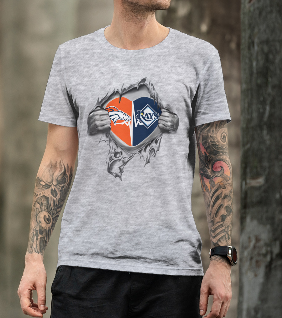 Broncos Rays Heart Design Dual Loyalty Fan T-Shirt