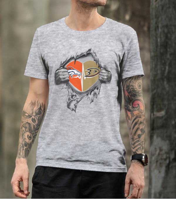 Broncos Anaheim Ducks Heart Logos Together T-Shirt